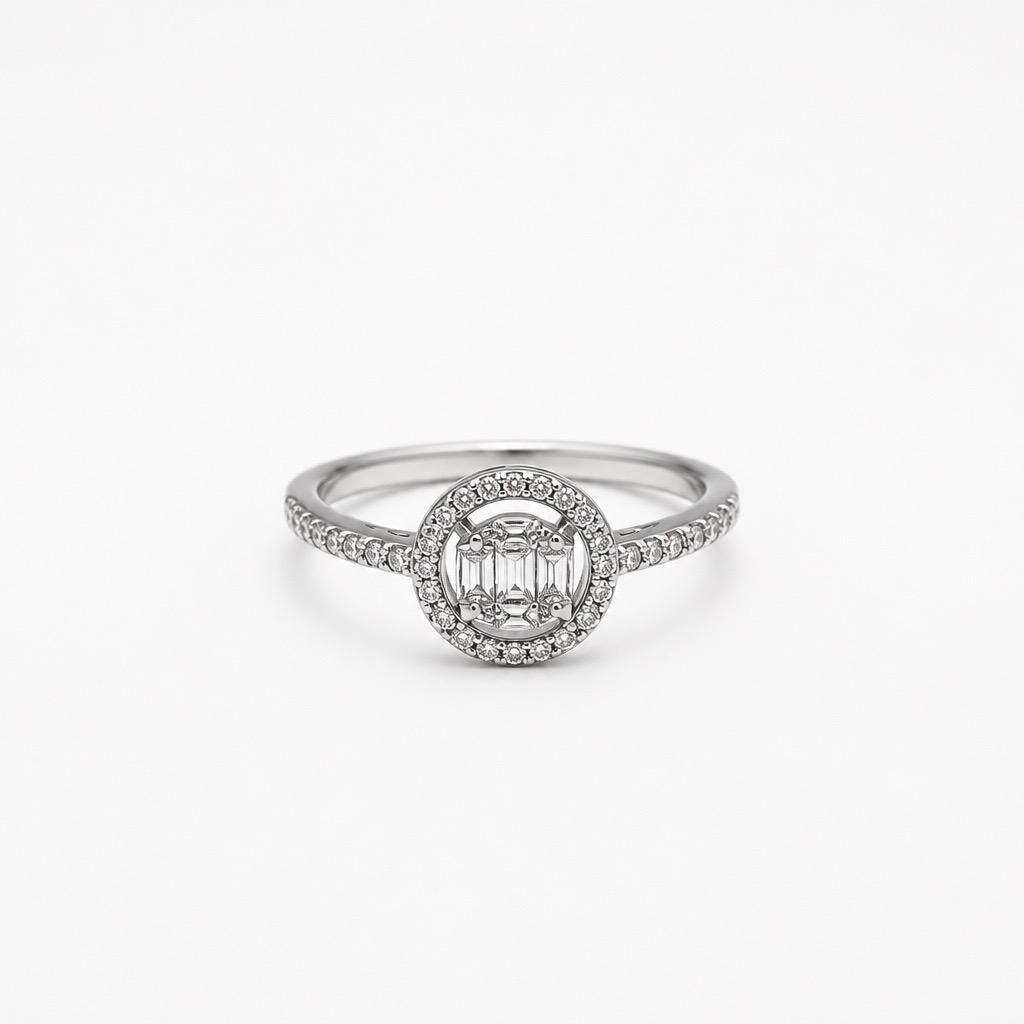 The Avery Baguette & Round Diamond Halo Ring