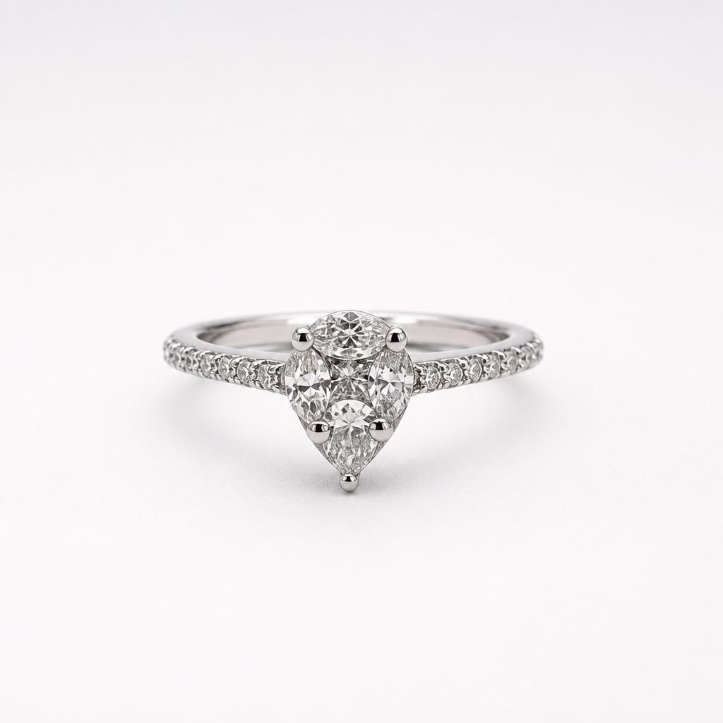 Luxurious Pear-Shaped Invisible-Cut Diamond Engagement Ring